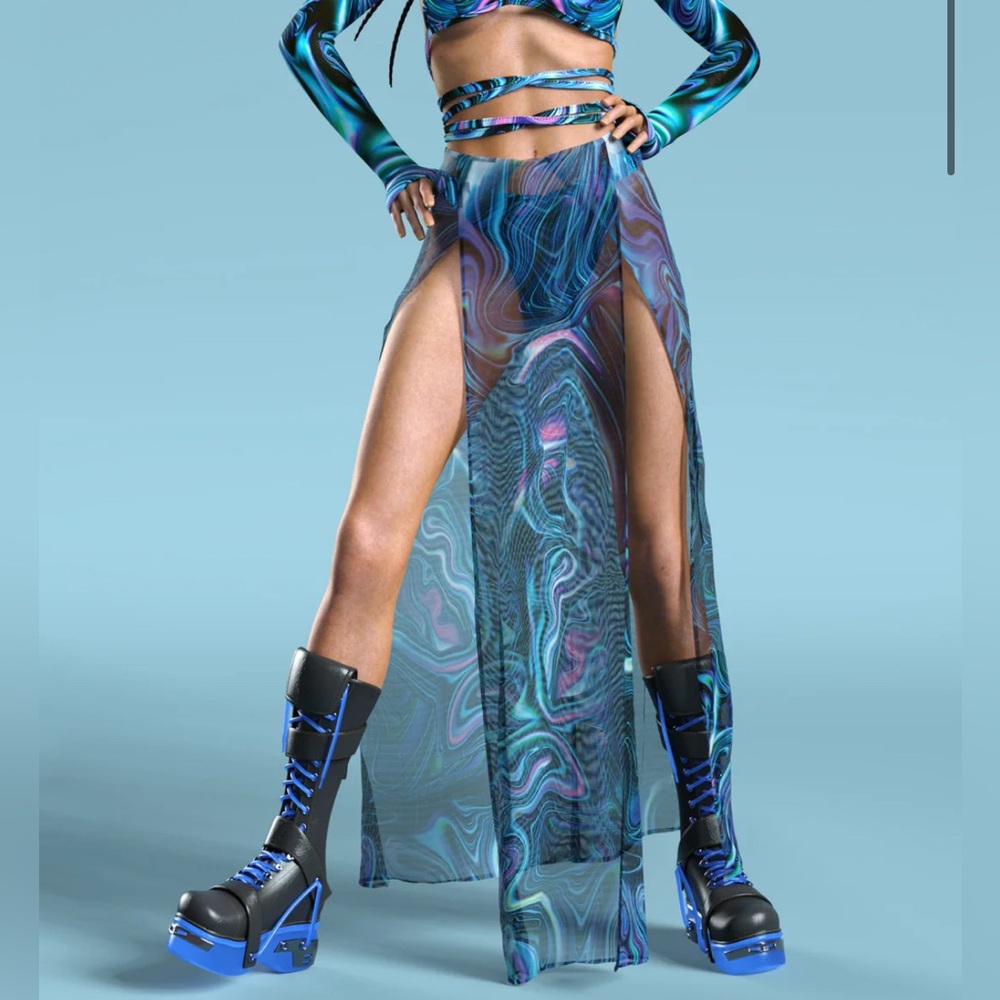 Vibrant Blue and Black Swirl Top